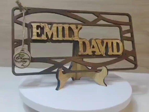 Custom made personalised real wood name stand plaque card laser cut carved wedding invitation birthday anniversary Christmas Mother’s Day