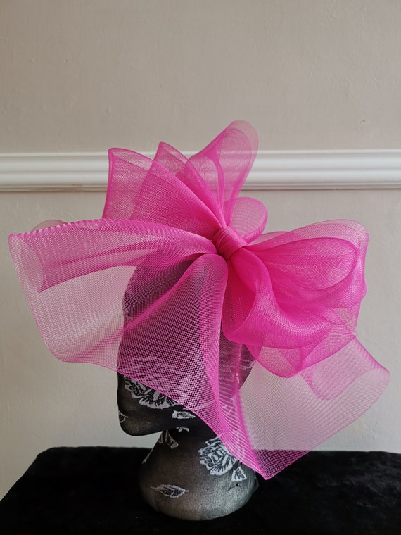hot dark cerise pink crin fascinator millinery burlesque headband wedding hat hair piece