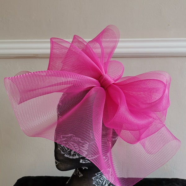 hot dark cerise pink crin fascinator millinery burlesque headband wedding hat hair piece