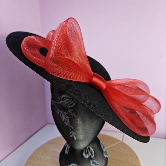 black red large fascinator millinery burlesque wedding hat headband party race cosplay handmade Kentucky Derby Royal Ascot