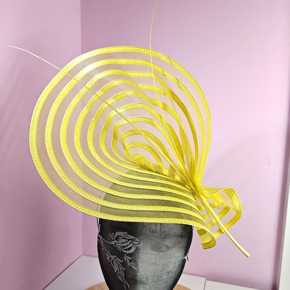 yellow large fascinator ostrich quill spine millinery wedding hat headband party race handmade cosplay Kentucky Derby Royal Ascot