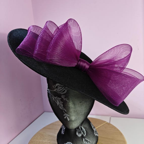 black plum pink purple large fascinator millinery burlesque wedding hat headband party race cosplay handmade Kentucky Derby Royal Ascot