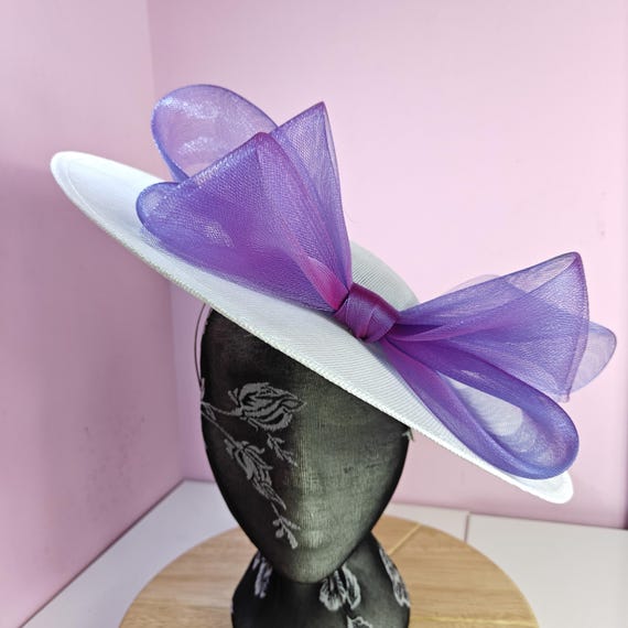 white purple large fascinator millinery burlesque wedding hat headband party race cosplay handmade Kentucky Derby Royal Ascot