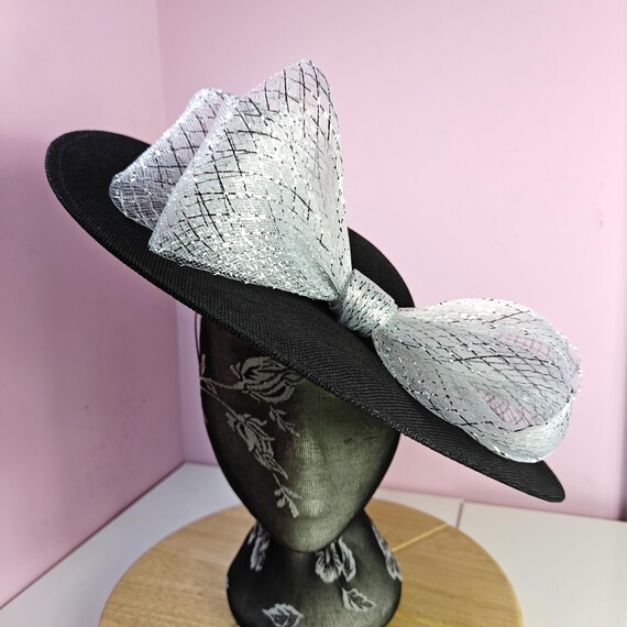 black silver large fascinator millinery burlesque wedding hat headband party race cosplay handmade Kentucky Derby Royal Ascot