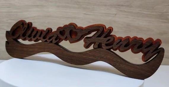 solid wood personalized name love heart letter word sign logo stand plaque personalised gift present wedding valentine anniversary laser cut