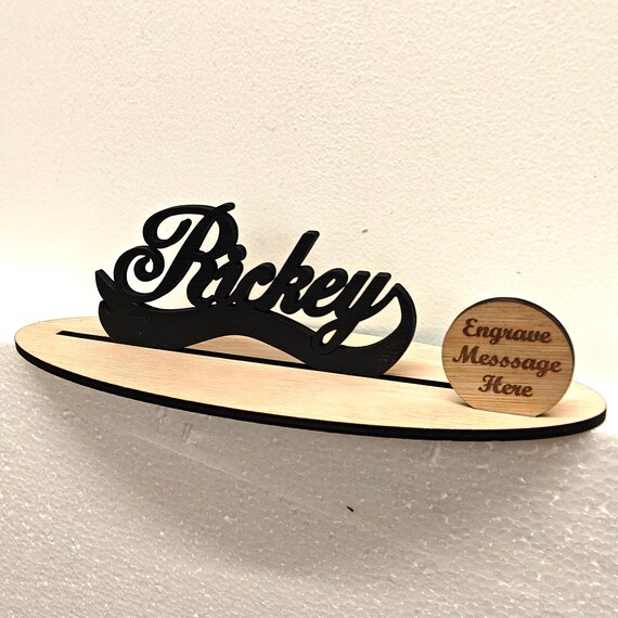 Black personalised custom made laser cut engraved wood wooden letter name word number desk table stand plaque sign logo design office home
