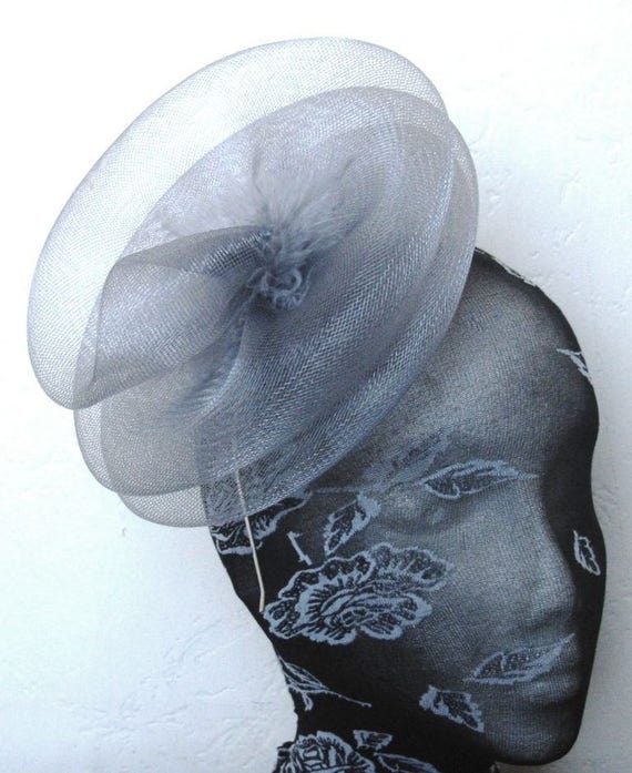 grey feather fascinator millinery burlesque headband wedding hat hair piece