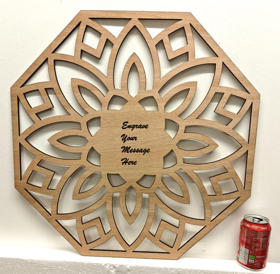 550mm personalised name message wooden mandala pattern hexagon wall door decoration picture laser cut engraved home art wedding wood sign