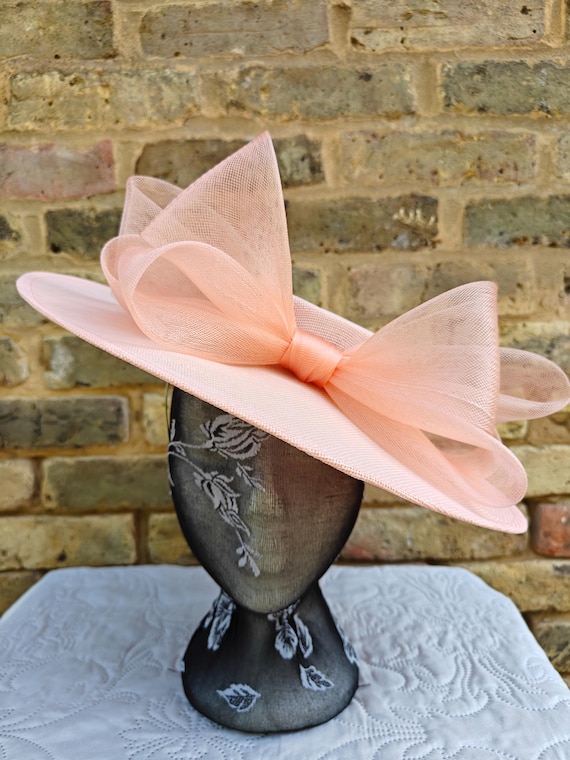 peach pink large fascinator millinery burlesque wedding hat headband party race cosplay handmade Kentucky Derby Royal Ascot