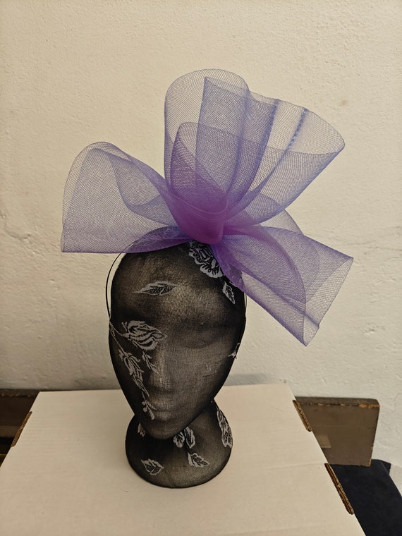 purple crin fascinator millinery burlesque headband wedding hat hair piece