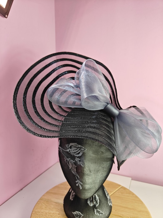 black grey straw crinoline bow fascinator millinery burlesque wedding hat headband royal ascot party house race cosplay Kentucky derby