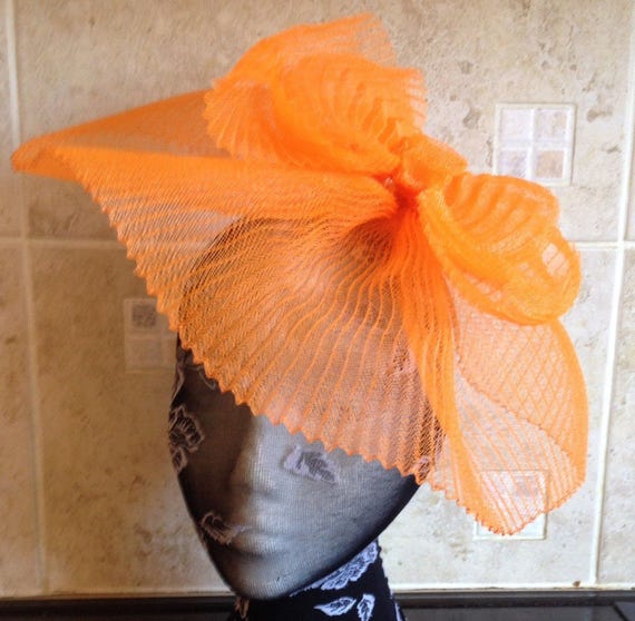 orange feather fascinator millinery burlesque headband wedding hat hair piece