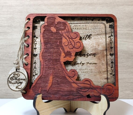 Custom made personalised real hard wood plaque card bride groom love wedding invitation gift present solid padauk camphor wenge chinaberry