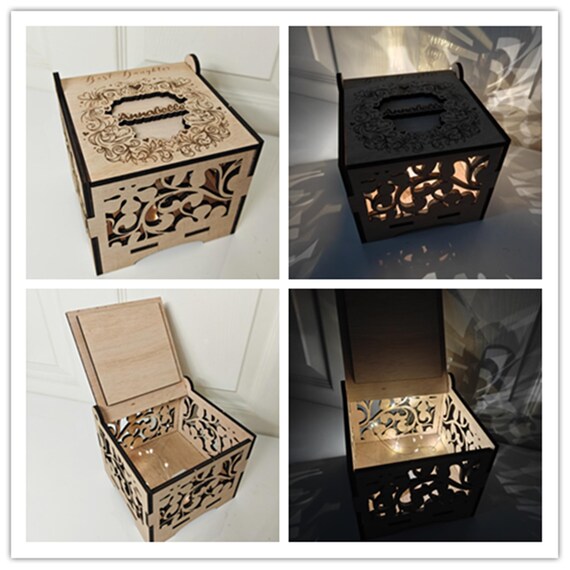 Personalised bespoke custom made laser cut wooden gift box 3 speed night fairy light name message engraved wood wedding birthday present