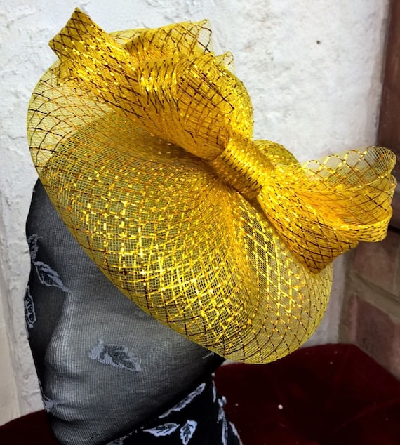 gold feather fascinator millinery burlesque headband wedding hat hair piece
