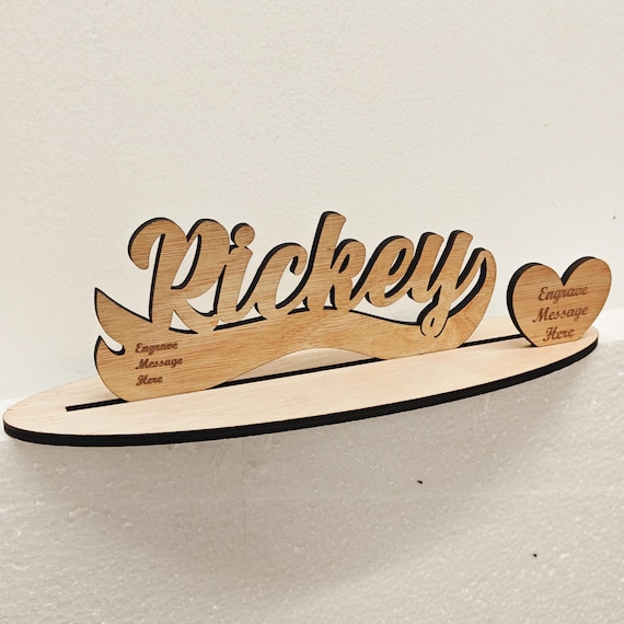 Personalised custom made laser cut engraved wood wooden letter name word number desk table stand plaque sign logo design office home wedding