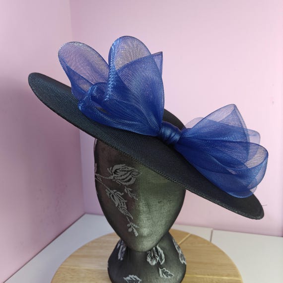 black blue large fascinator millinery burlesque wedding hat headband party race cosplay handmade Kentucky Derby Royal Ascot
