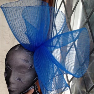 blue feather fascinator millinery burlesque headband wedding hat hair piece