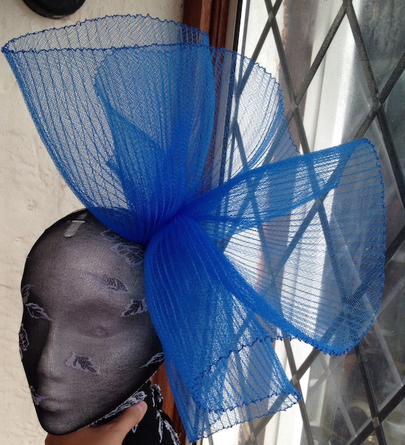 blue feather fascinator millinery burlesque headband wedding hat hair piece