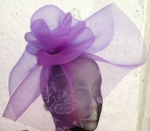 purple feather fascinator millinery burlesque headband wedding hat hair piece