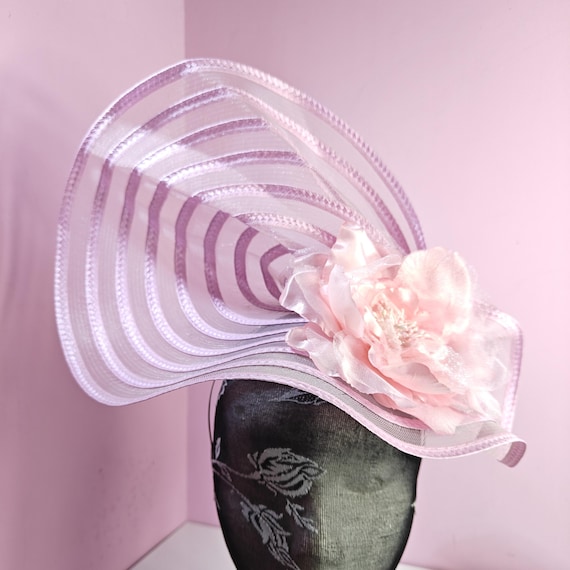 baby pink large fascinator satin flower millinery wedding hat headband party race handmade cosplay Kentucky Derby Royal Ascot
