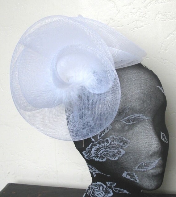 white fascinator millinery burlesque headband wedding hat hair piece