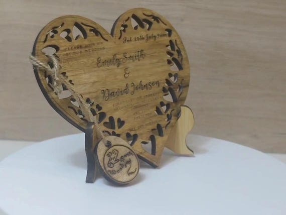 Custom made personalised real wood plaque card laser cut carved engraved wedding invitation birthday anniversary Christmas Mother’s Day
