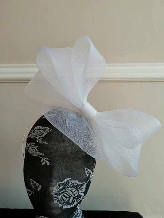 white fascinator millinery burlesque headband wedding hat hair piece