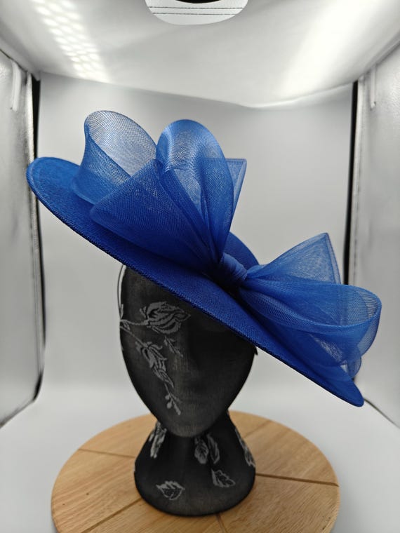 royal blue large fascinator millinery burlesque wedding hat headband party race cosplay handmade Kentucky Derby Royal Ascot