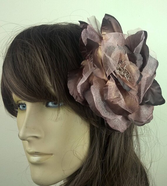 brown satin flower fascinator millinery burlesque hair clip hen party bridal ascot race fancy dress british