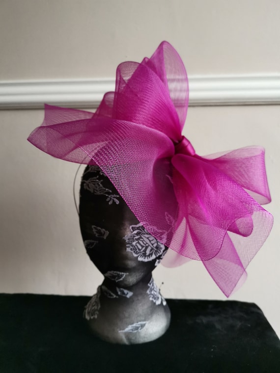 plum dark pink purple crinoline fascinator millinery burlesque headband wedding hat hair piece