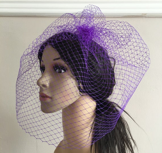 purple french veil veiling fascinator millinery burlesque hair clip hen party bridal ascot race fancy dress wedding British hat