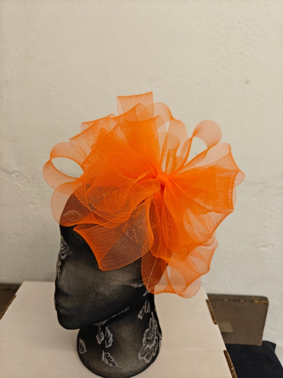 orange crin fascinator millinery burlesque headband wedding hat hair piece