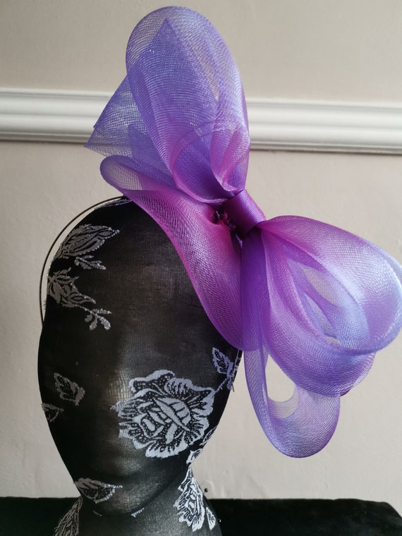 purple crin fascinator millinery burlesque headband wedding hat hair piece