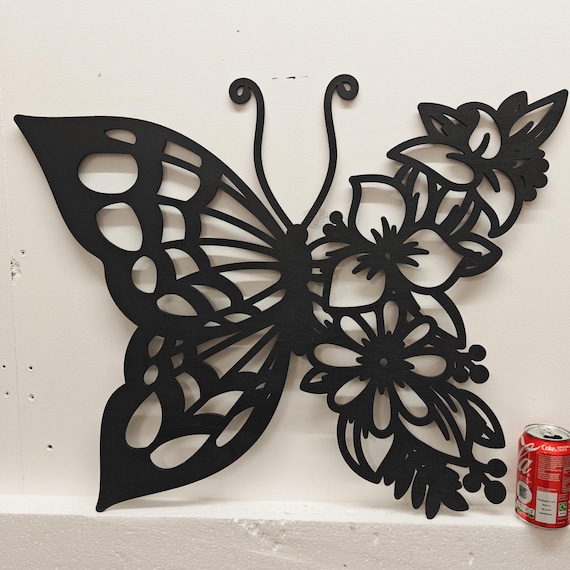 675mm x 550mm black wooden butterfly flower wall door decoration hanging picture laser cut 5mm plywood home art wood sign deco craft large