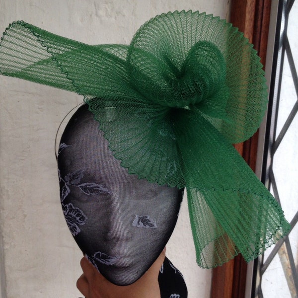 green feather fascinator millinery burlesque headband wedding hat hair piece