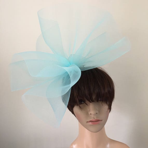 duck egg baby blue light pale blue feather fascinator millinery burlesque headband wedding hat hair piece