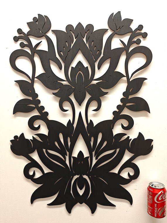 large black wooden lotus flower pattern wall door decoration hanging picture laser cut plywood home art wood sign deco craft logo design