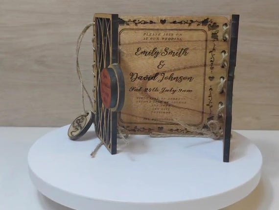 Custom made personalised real wood plaque card laser cut carved engraved wedding invitation birthday anniversary Christmas Mother’s Day