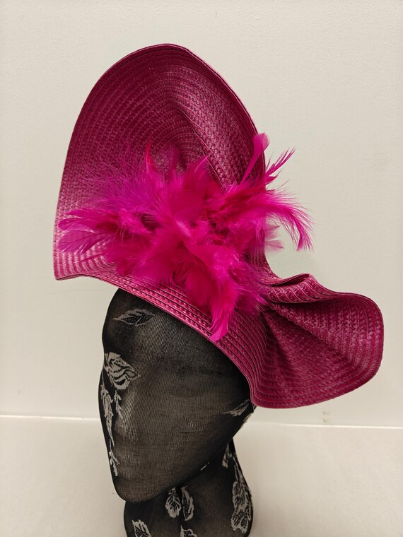 pink large straw fascinator flower millinery burlesque wedding hat on headband ascot party race cosplay handmade unique design