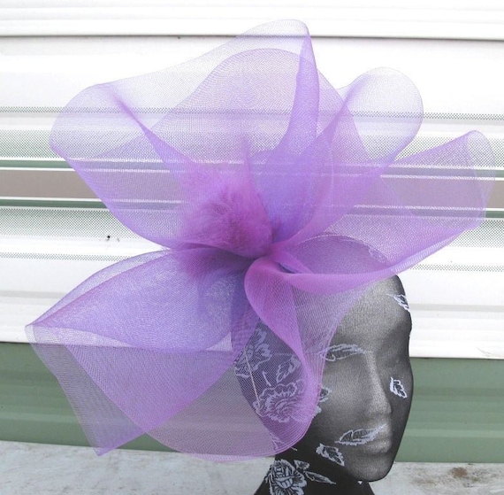 purple feather fascinator millinery burlesque headband wedding hat hair piece