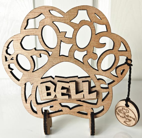 Personalised bespoke pet cat paw laser cut engraved wood name word desk table stand free standing wall door plaque sign logo design service