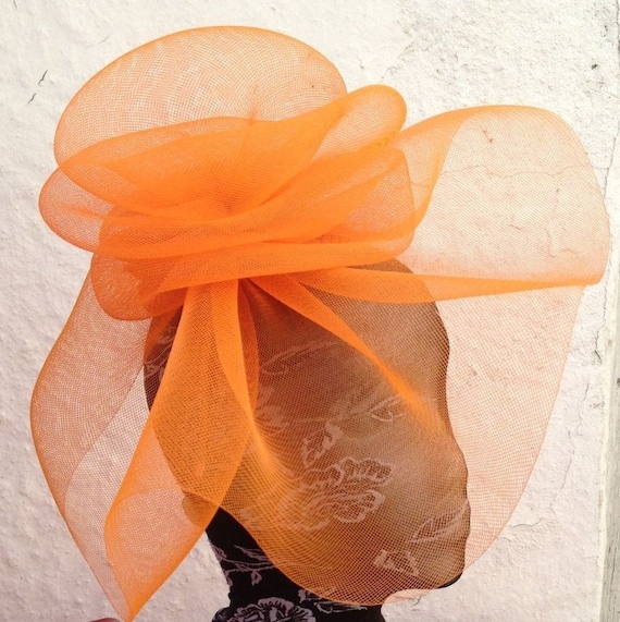 orange feather fascinator millinery burlesque headband wedding hat hair piece