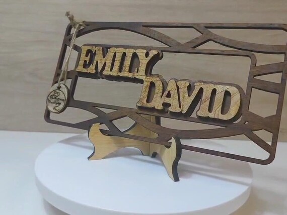 Custom made personalised real wood name stand plaque card laser cut carved wedding invitation birthday anniversary Christmas Mother’s Day