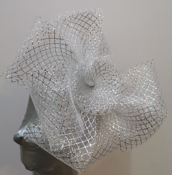 silver feather fascinator millinery burlesque headband wedding hat hair piece