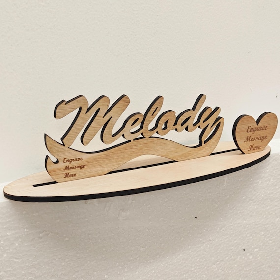 Personalised custom made laser cut engraved wood wooden letter name word number desk table stand plaque sign logo design office home wedding