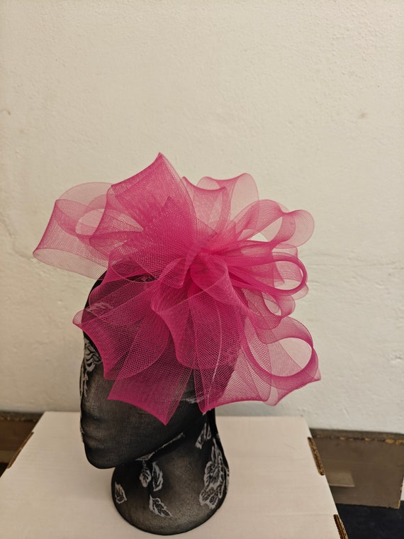 hot dark cerise pink crin fascinator millinery burlesque headband wedding hat hair piece
