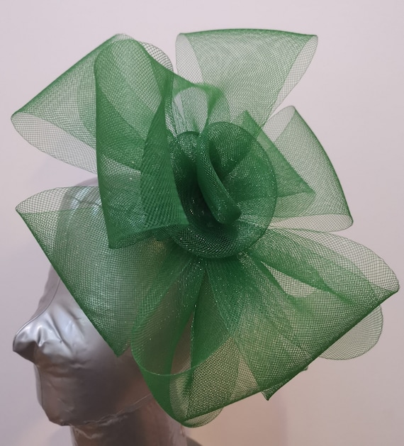green feather fascinator millinery burlesque headband wedding hat hair piece