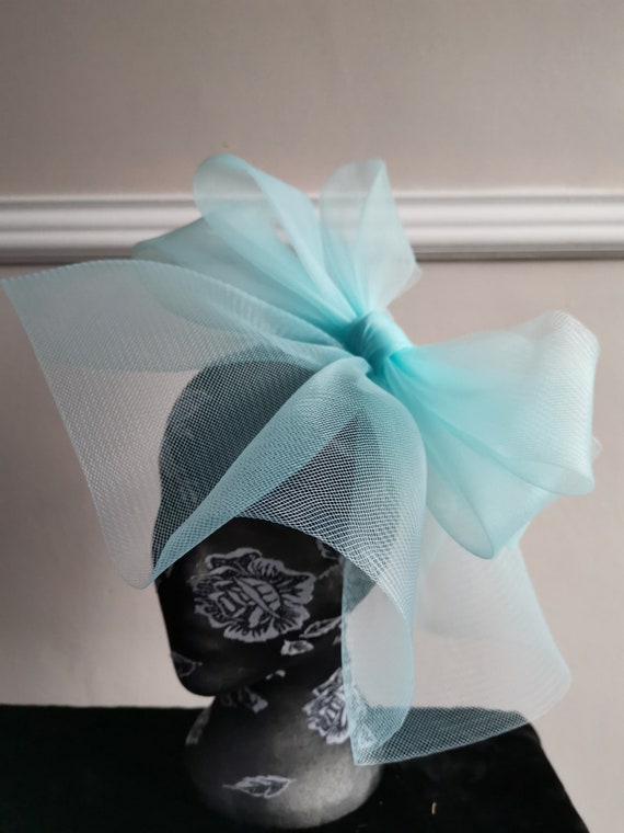light pale baby blue duck egg crin fascinator millinery burlesque headband wedding hat hair piece