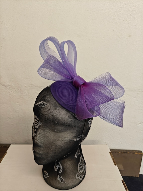 purple crin fascinator millinery burlesque headband wedding hat hair piece